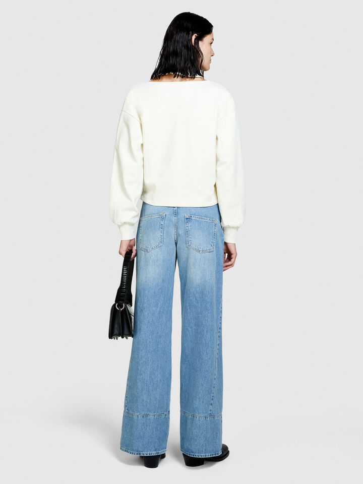 Off-the-shoulder sweatshirt - Pullover Sweatshirts - Creamy White | Sisley image number 3